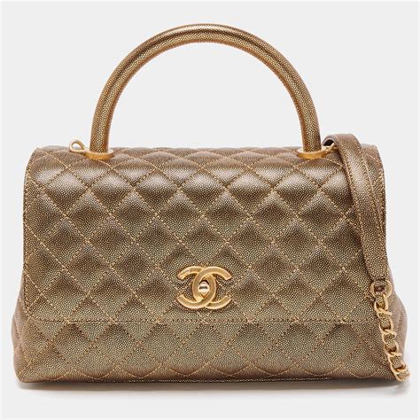 chanel gold medium quilted coco handle bag|chanel bag with top handle.